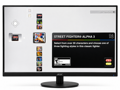PlayStation 3 Slim 320GB Console With Enhanced Gaming Performance shown on a monitor.