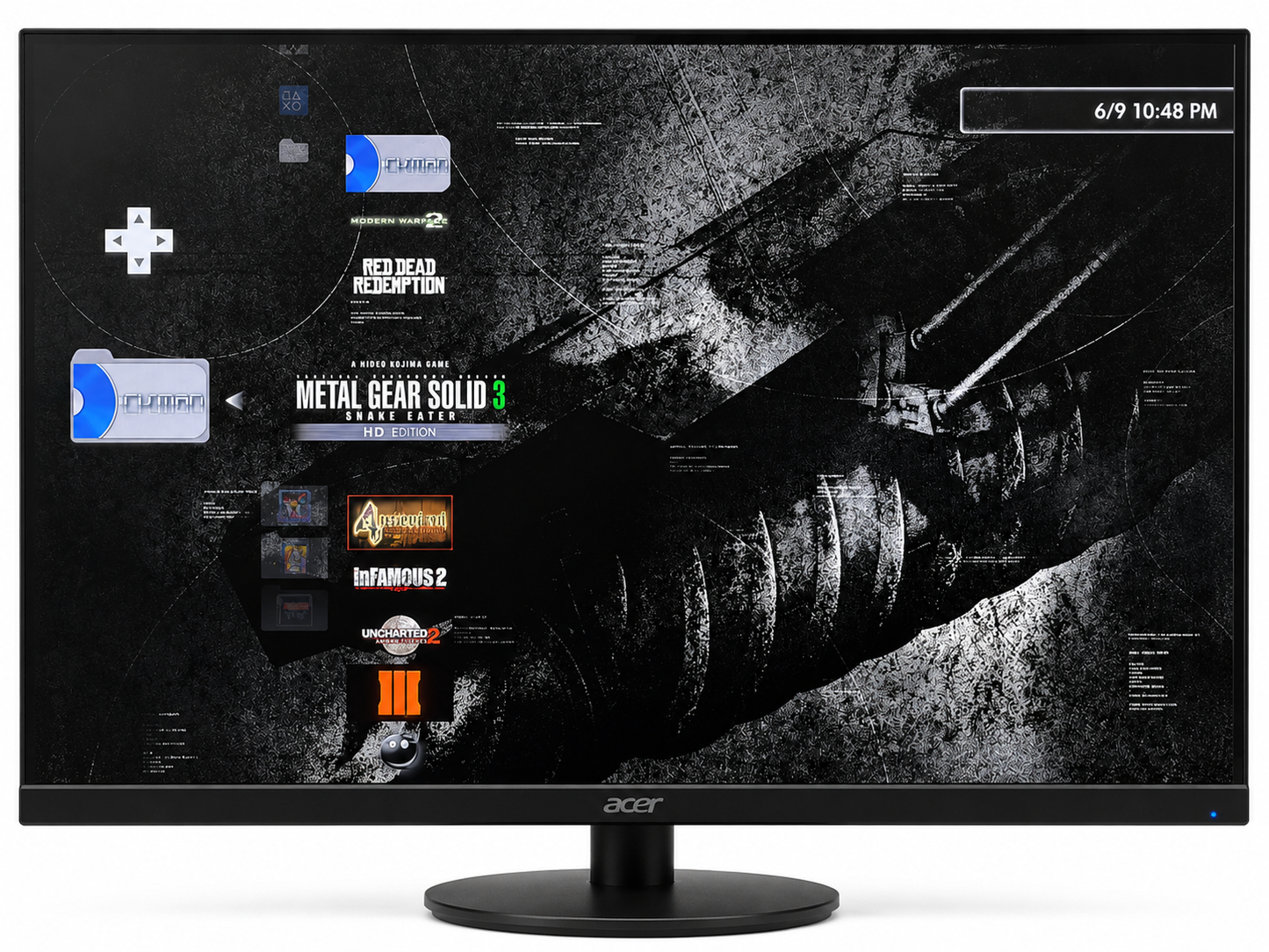 PlayStation 3 Slim 320GB Console with Enhanced Gaming Performance displayed on a widescreen monitor.